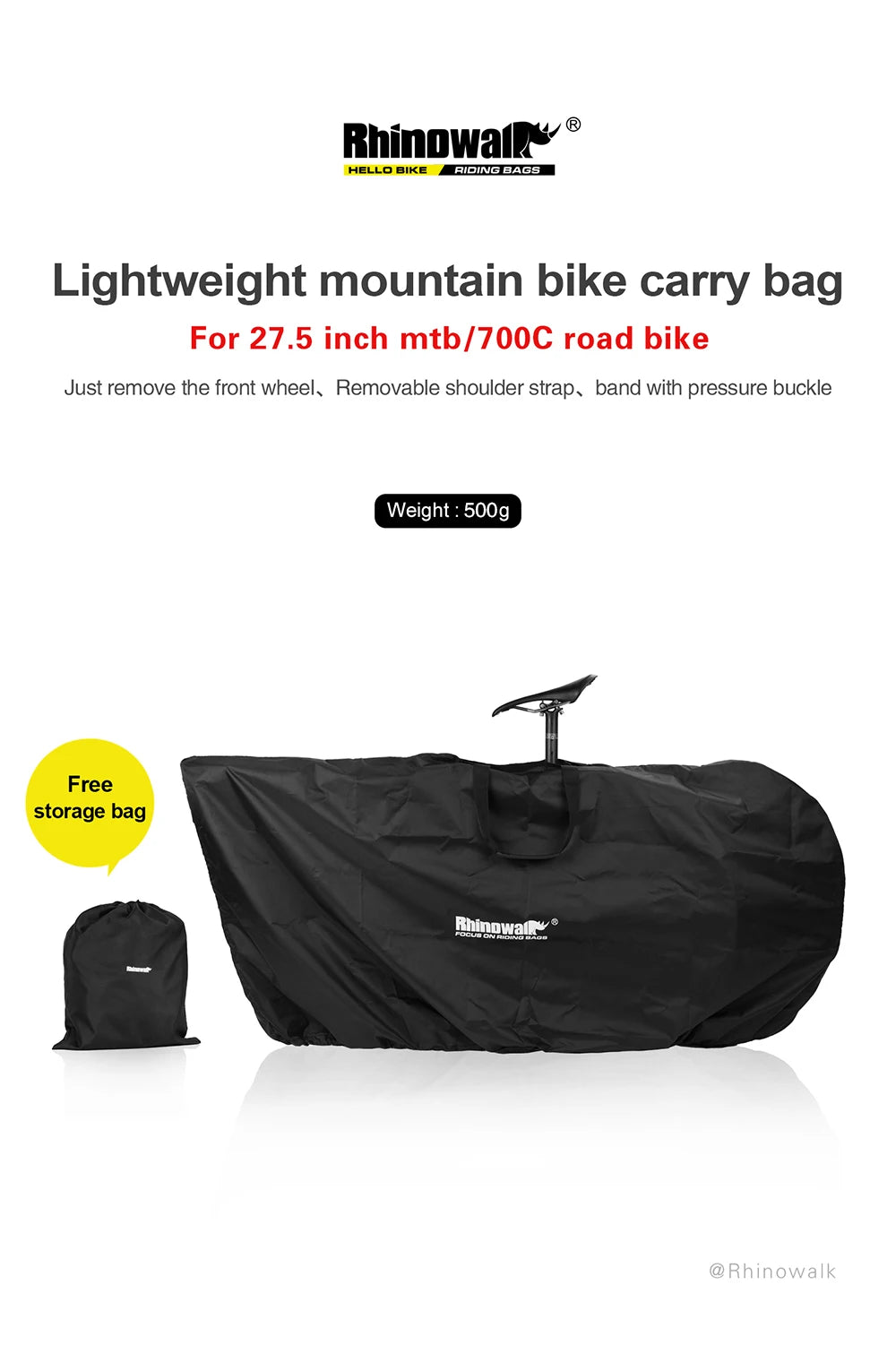 Rhinowalk Road Bicycle Storage Bag Cover Portable Fits 27.5" And below MTB/700C Road Bike Light Bike Travel Carry Shoulder Bag