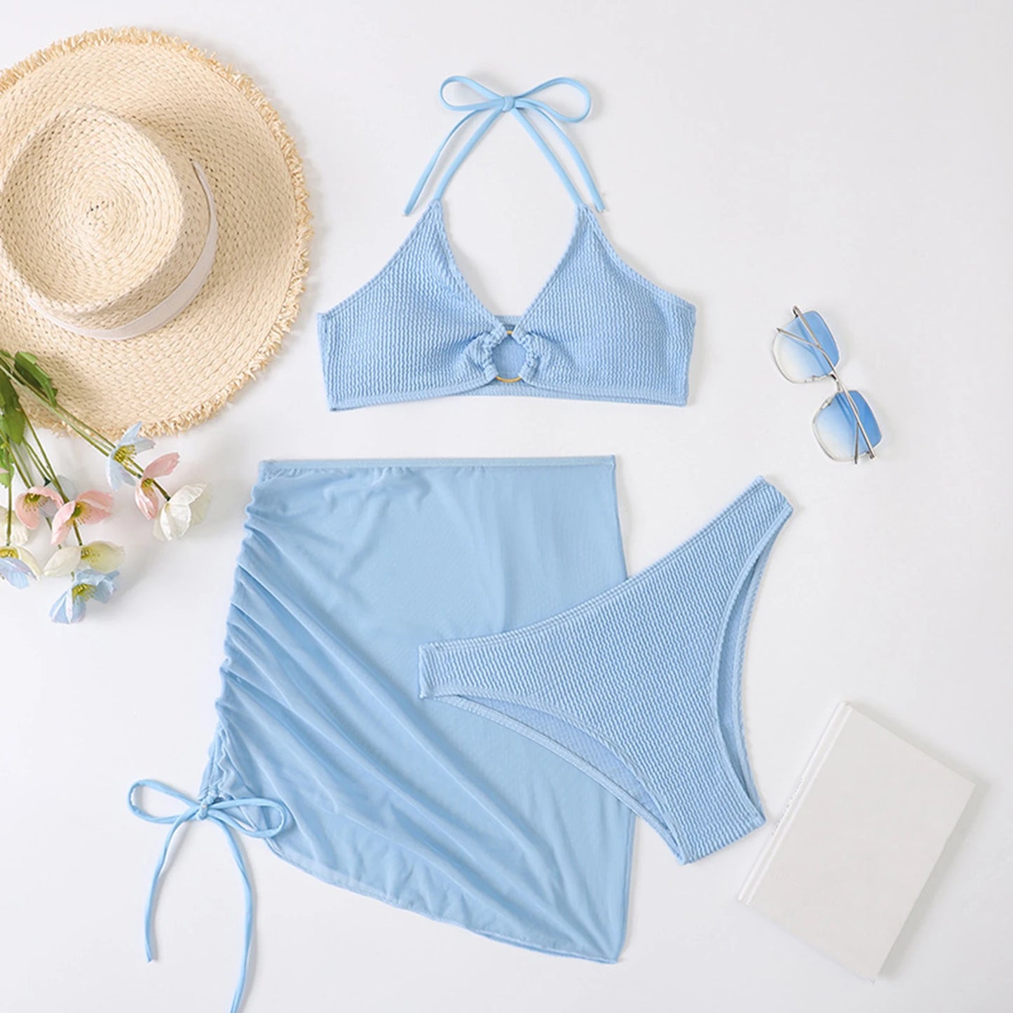 2024 Sexy Solid Push Up Tankini Set Strapped Woman Swimsuit Women High Waist Swimwear Backless Beach Bathing Suit White Bikinis