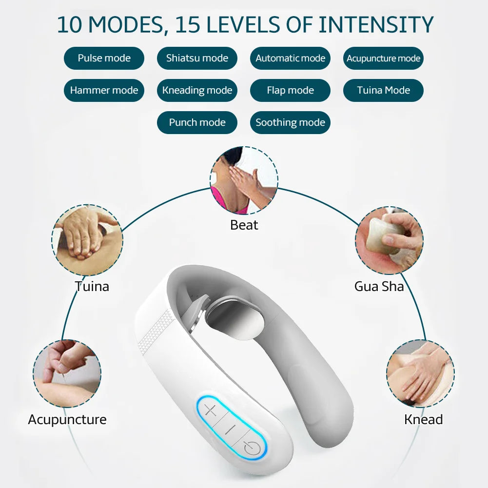 Smart Back Neck Massager TENS Pulse Shoulder Neck Massage Cervical Heating Relieve Pain Muscle Health Care