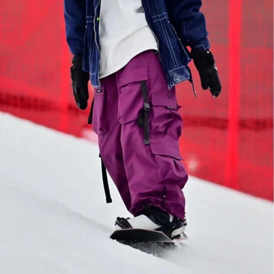 Warm Violet Ski Pants for Women and Men Thickened Skiing Trousers Waterproof American Heavy Industry Snowboarding Pants