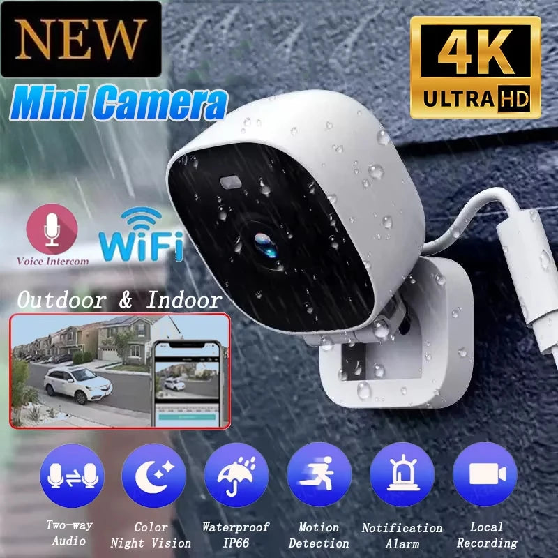 New 4K Mini Security Camera WiFi Monitor IP65 Waterproof Full Color Night Vision Motion Detect Surveillance With 2 Way Audio