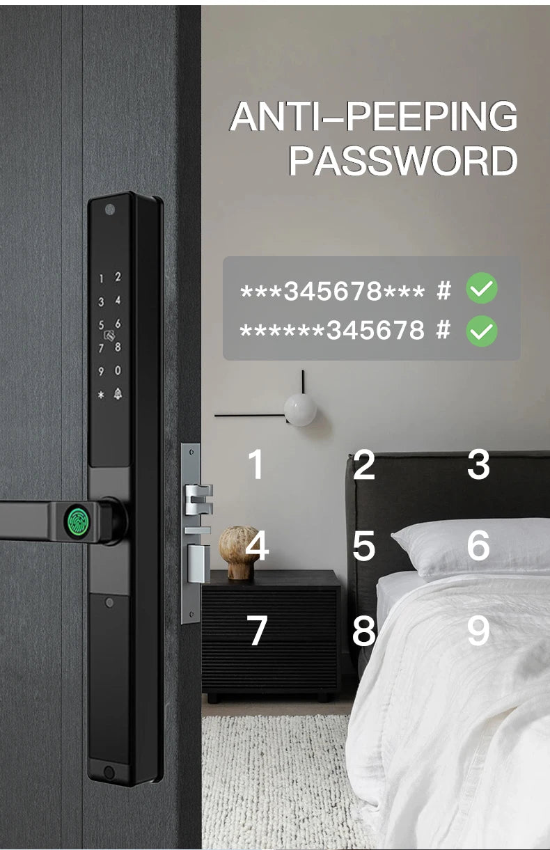 Waterproof Sliding Door Smart Lock Tuya WiFi Fingerprint Digital Code RFID Card Anti-Lock Aluminum Double-Side Electronic Lock