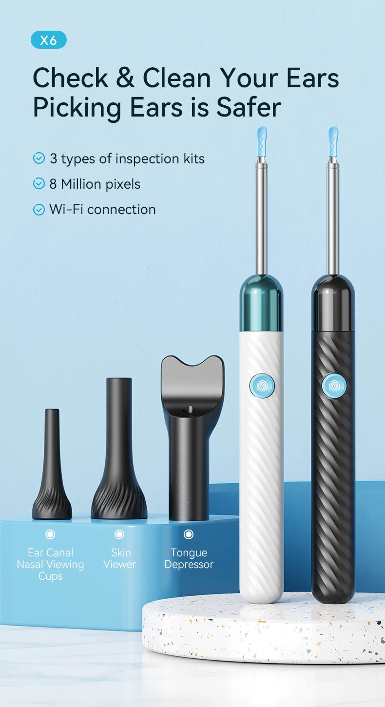 Wireless Ear Wax Removal With Camera Rechargeable Ear Cleaner 8 Megapixels Ear Check Camera with 6 Pcs Ear Spoon Set Canal Clean