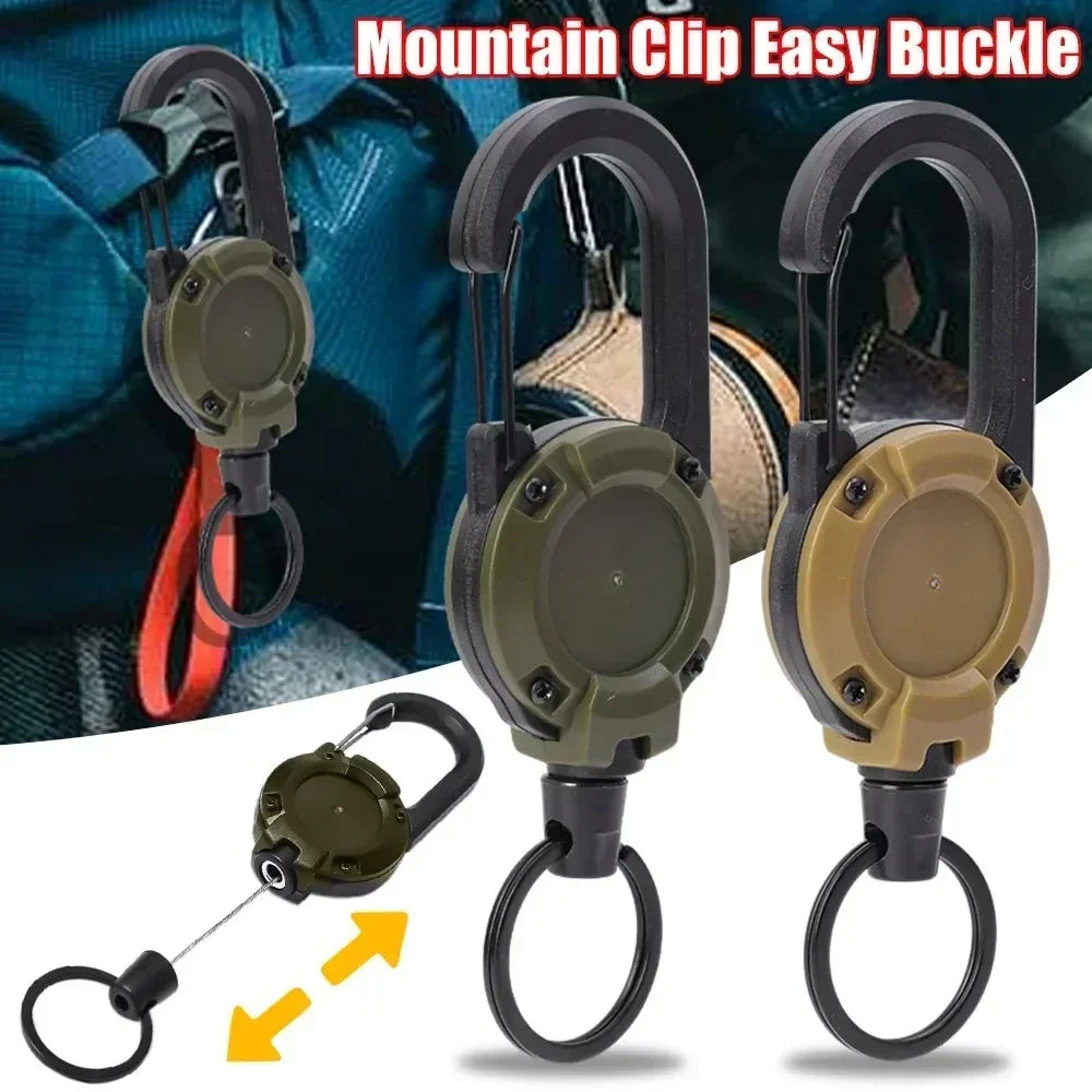 Retractable Heavy Duty Pull Reel Carabiner Key Strong Chains Steel Wire Buckle Rope Spring Key Ring Outdoor Sporty Keychain Tool