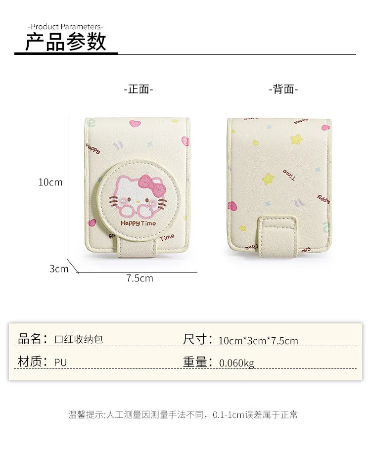 Hello Kitty Fashion Portable Makeup Mirror with Cosmetic Bag Lightweight Travel Touch-up Kit Protective Case Storage Best Gift