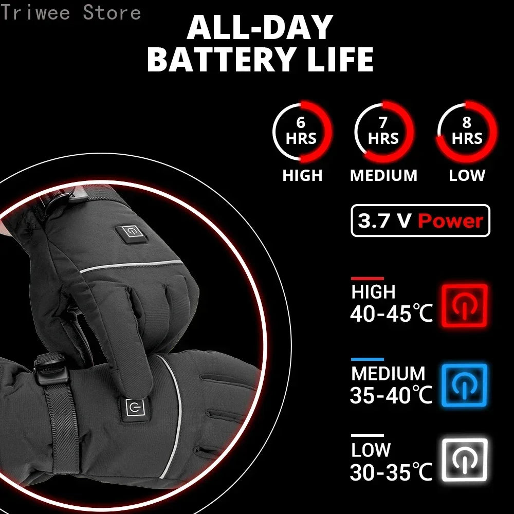 Electric Heated Gloves Thermal Heat Gloves Winter Warm Skiing Snowboarding Hunting Fishing Waterproof Heated Rechargeable Gloves