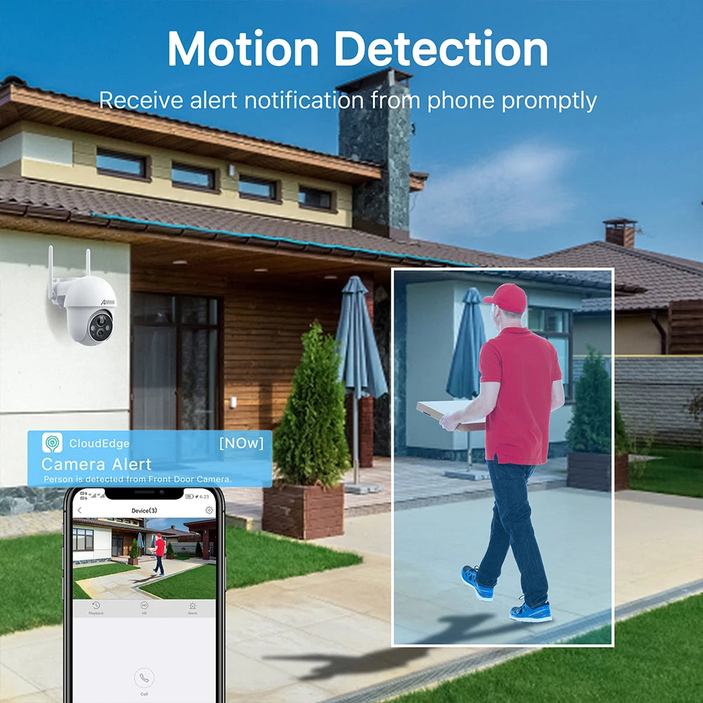 ANRAN 5MP 2K Solar Camera Rechargeable Battery PIR Humanoid Detection Outdoor PTZ Wireless WIFI Camera Full Color Night Vision