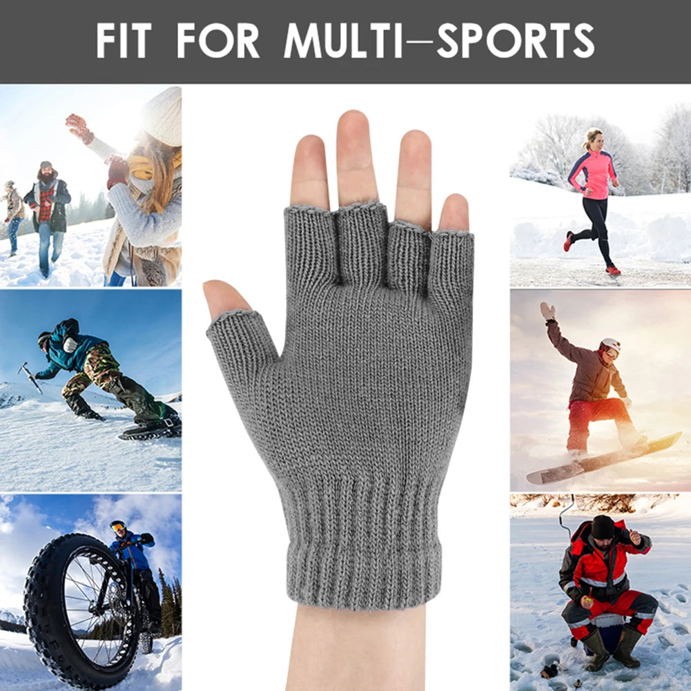 USB Heated Gloves Fingerless Knitted Wrist Glove Men Women Electric Heating Gloves Winter Hand Warmer Outdoor Skiing Accessories