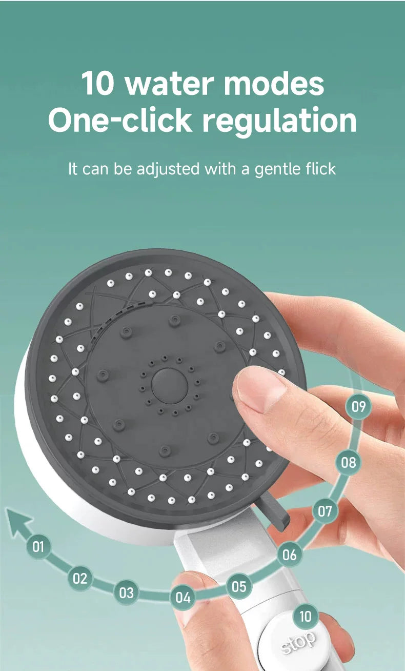 High Quality 10 Mode Shower Head Water Filter Adjustable High Pressure Shower Portable One-Key Stop Shower Bathroom Accessories