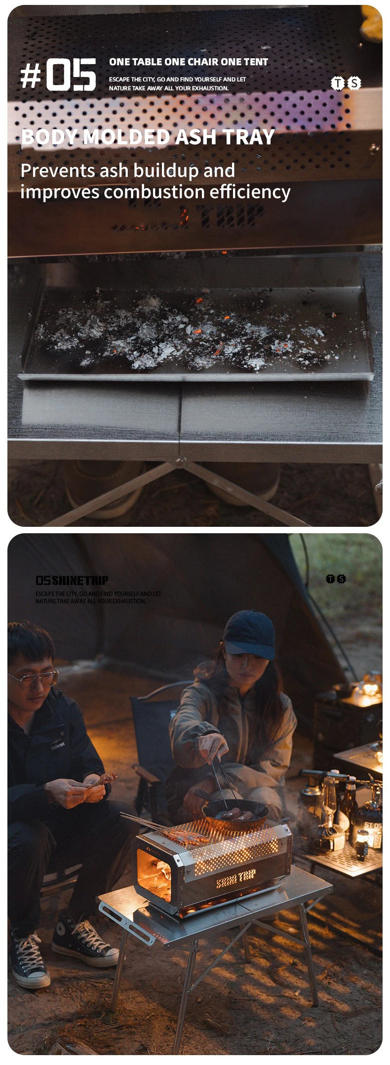 ShineTrip Camping Portable Stainless Steel Folding Table BBQ Heat Resistant Table Outdoor Honeycomb Tabletop Incinerator