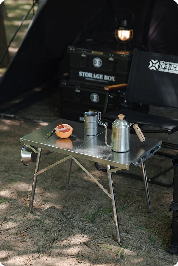 ShineTrip Camping Portable Stainless Steel Folding Table BBQ Heat Resistant Table Outdoor Honeycomb Tabletop Incinerator