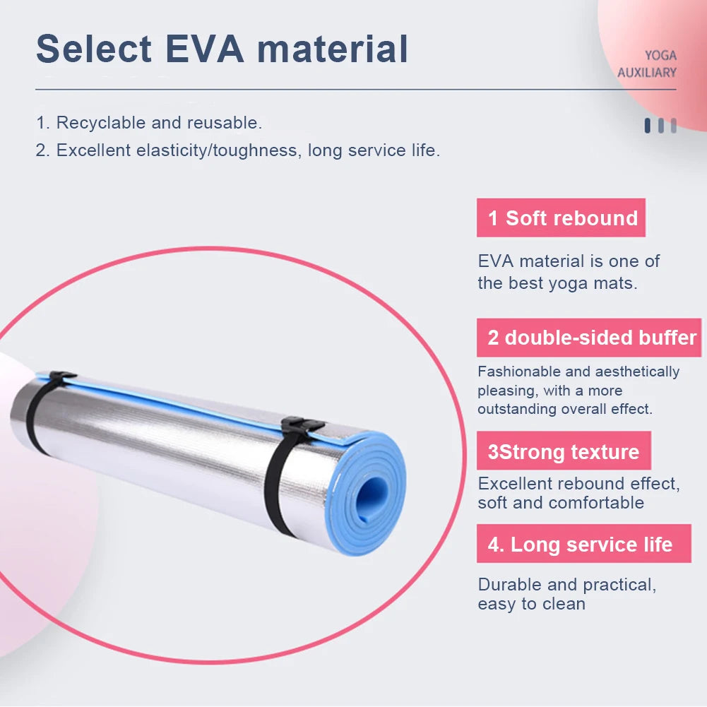 Yoga Mat Anti-skid Sports Fitness EVA 1/0.6CM Thick Fitness Yoga Mat for Exercise Yoga and Pilates Gymnastics Mat with Bandage
