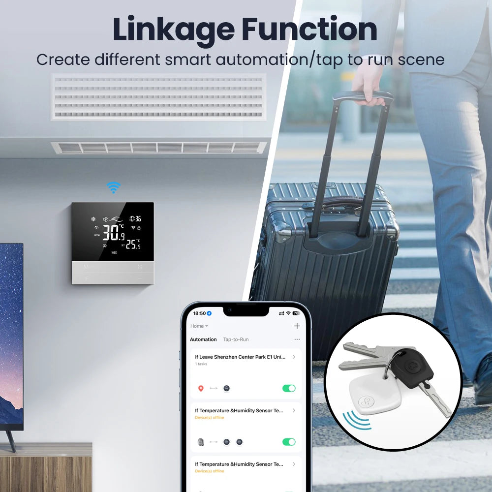 AVATTO Tuya WiFi Smart Central Air Conditioning Thermostat,Heating And Cooling Function 3 Speed Fan Coil For Alexa Google Home