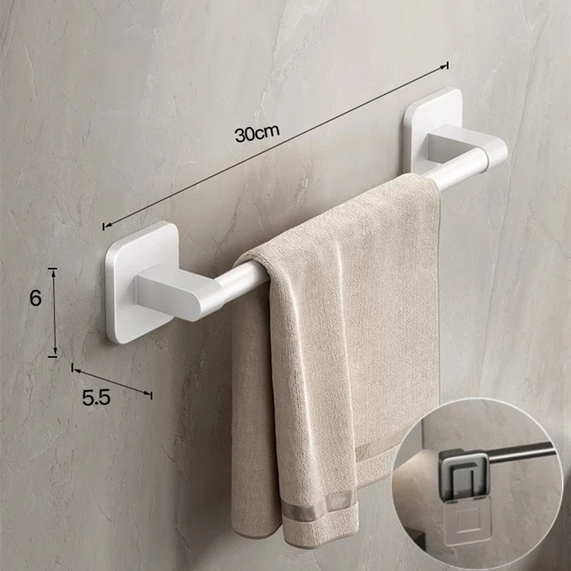 Wall Mounted Towel Holder Slipper Rack Bathroom Storage Rack Holder Without Drilling Bathroom Horizontal Bar Towel Rack
