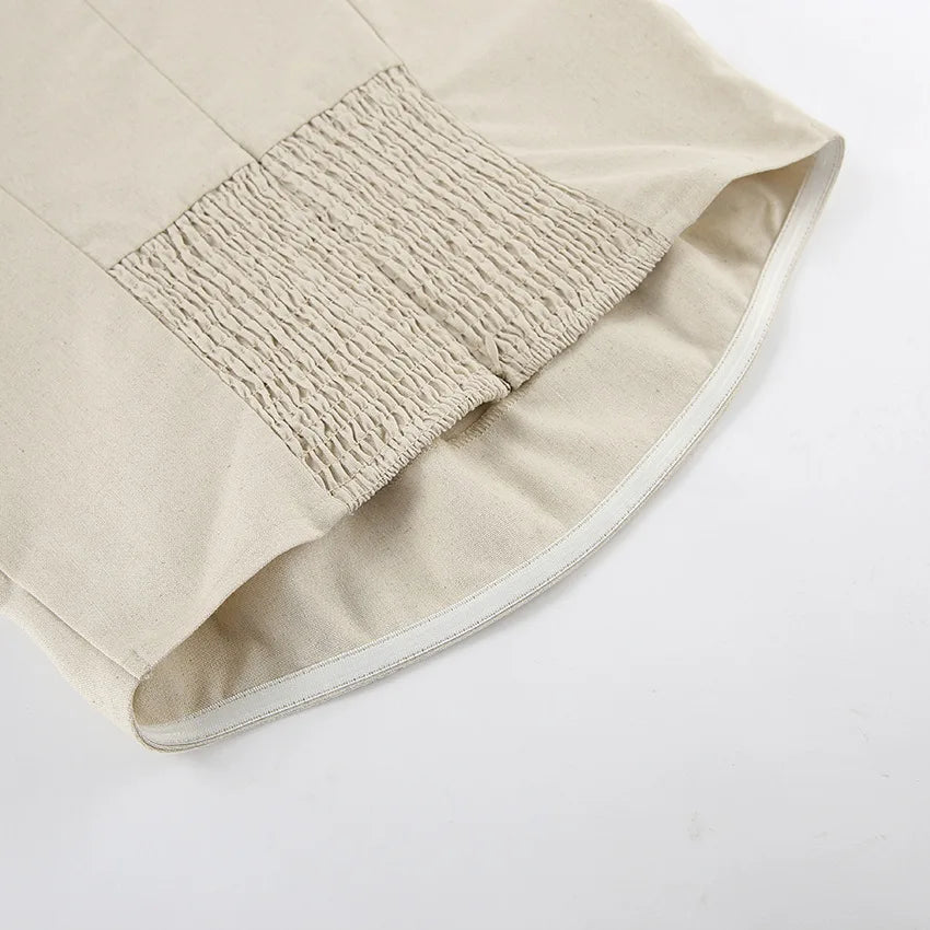 Minimalist Cotton Linen Design Strapless Dress Summer Women's Personal Street Elastic Backless Pocket Vacation Beach Dress
