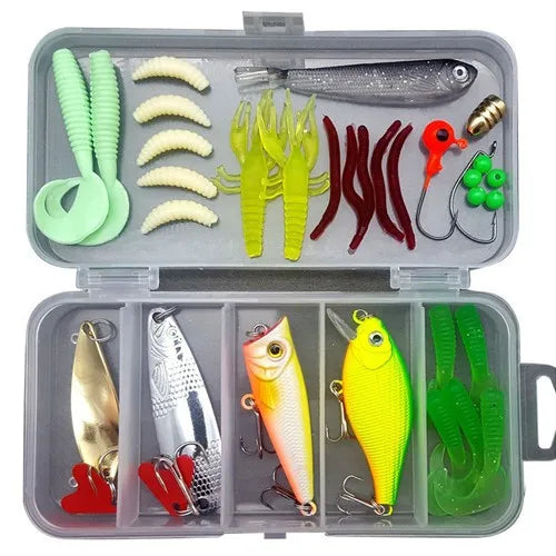 Fishing Lure Kit Soft and Hard Bait Set Gear Layer Minnow Metal Jig Spoon For Bass Pike Crank Tackle Accessories with Box