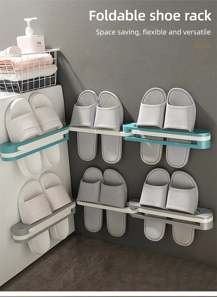 4pcs Wall Mounted Shoes Rack Space Saving Slippers Storage Holder Folding Bathroom Towel Rack Bathroom Accessories