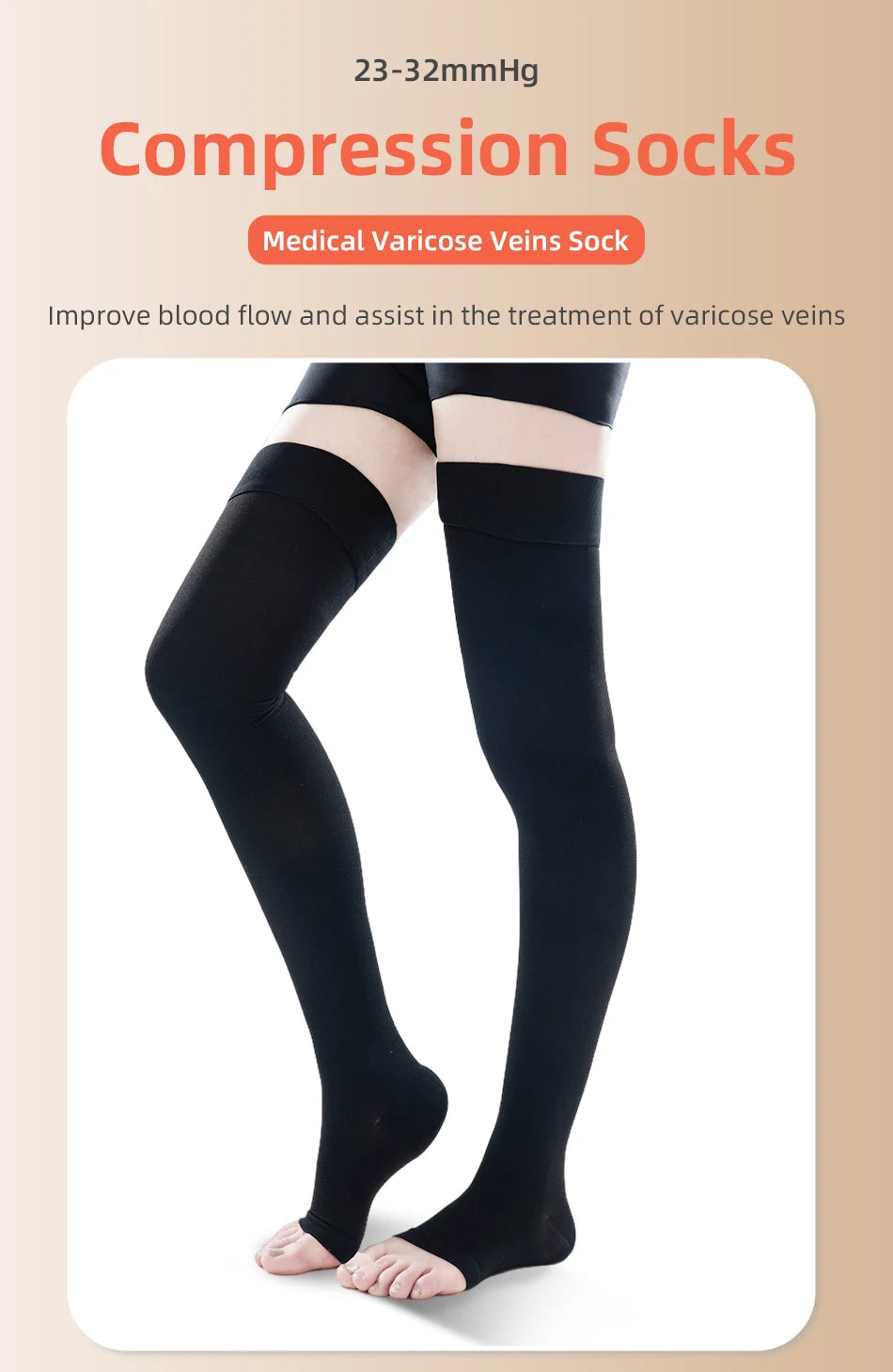 23-32mmHg Elastic Nursing Compression Stocking Unisex Medical Class 2 Pressure Stockings Sleep Feet Varicose Vein Sock