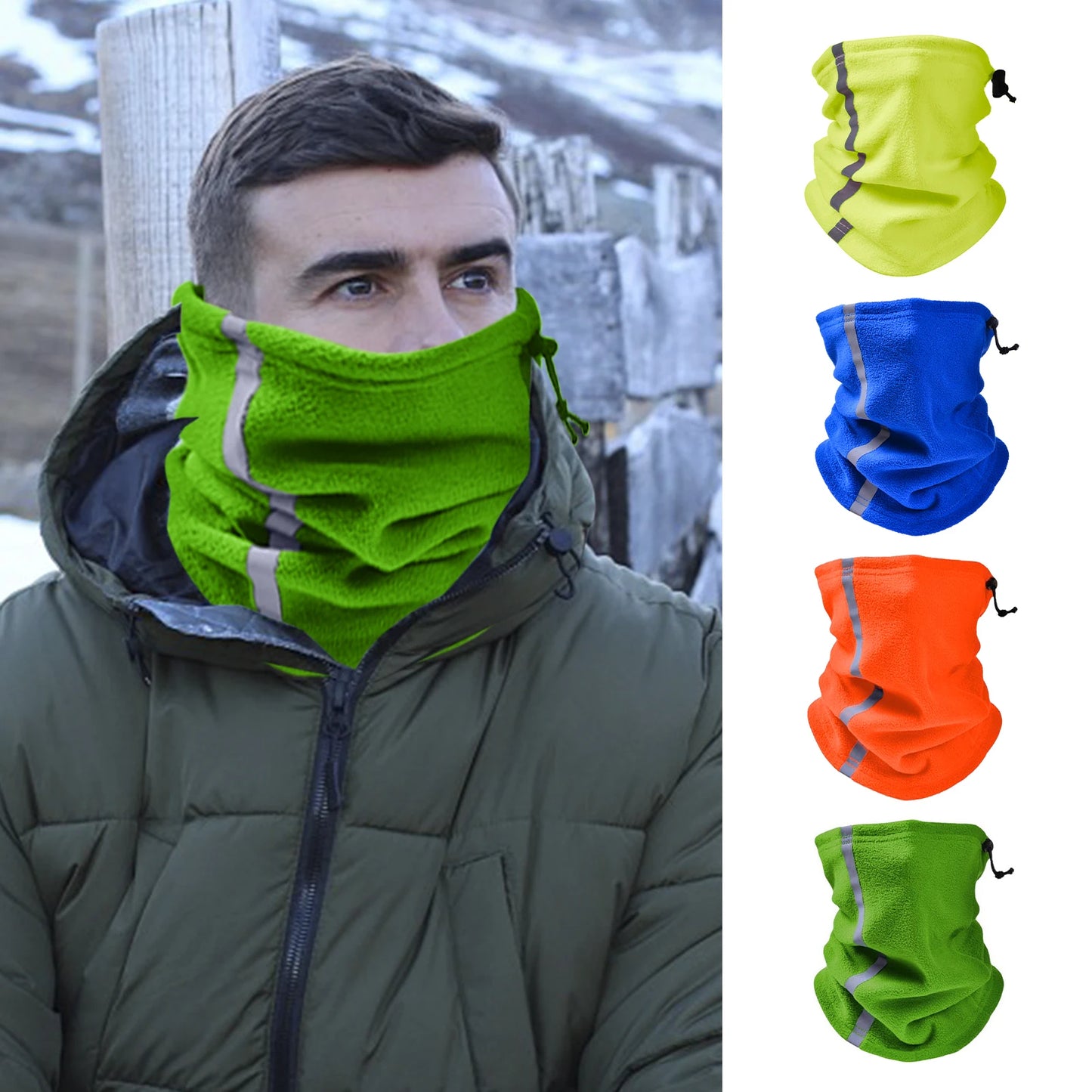 Winter Fleece Neck Warmer Reflective Neck Gaiter with Adjustable Drawstring Skiing Windproof Ski Neck Gaiter for Skiing Hiking