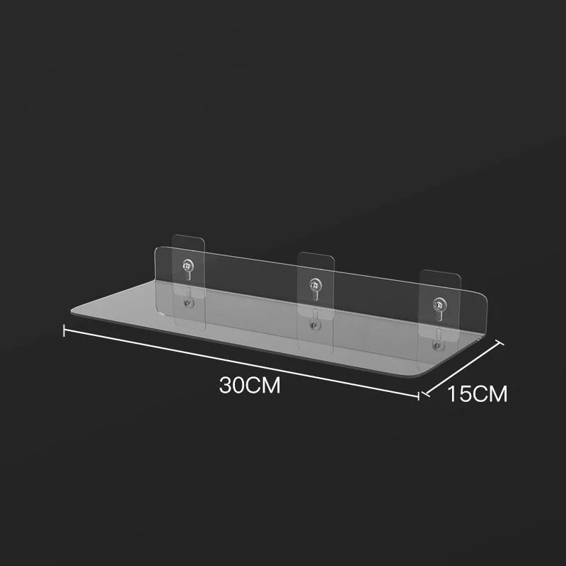 Storage Rack Acrylic Shelf Clear Wall Mounted Thick Transparent Floating Display Stick Bathroom Kitchen Ledge Organizer 20-50cm