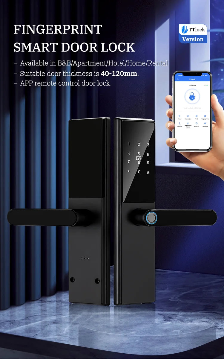 Bluetooth Fingerprint Door Lock TTLock App Code Card Key Touch Screen Smart Door Lock Security Digital Electronic Lock For Home