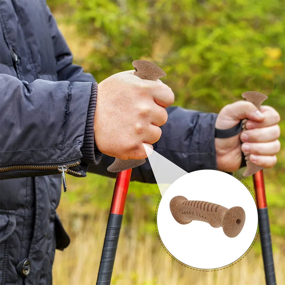 2 Pcs Cane Handle Grip Replacement Wooden Hiking Stick Part Cork Trekking Pole Skiing Handles Walking Sticks Camping Hiking