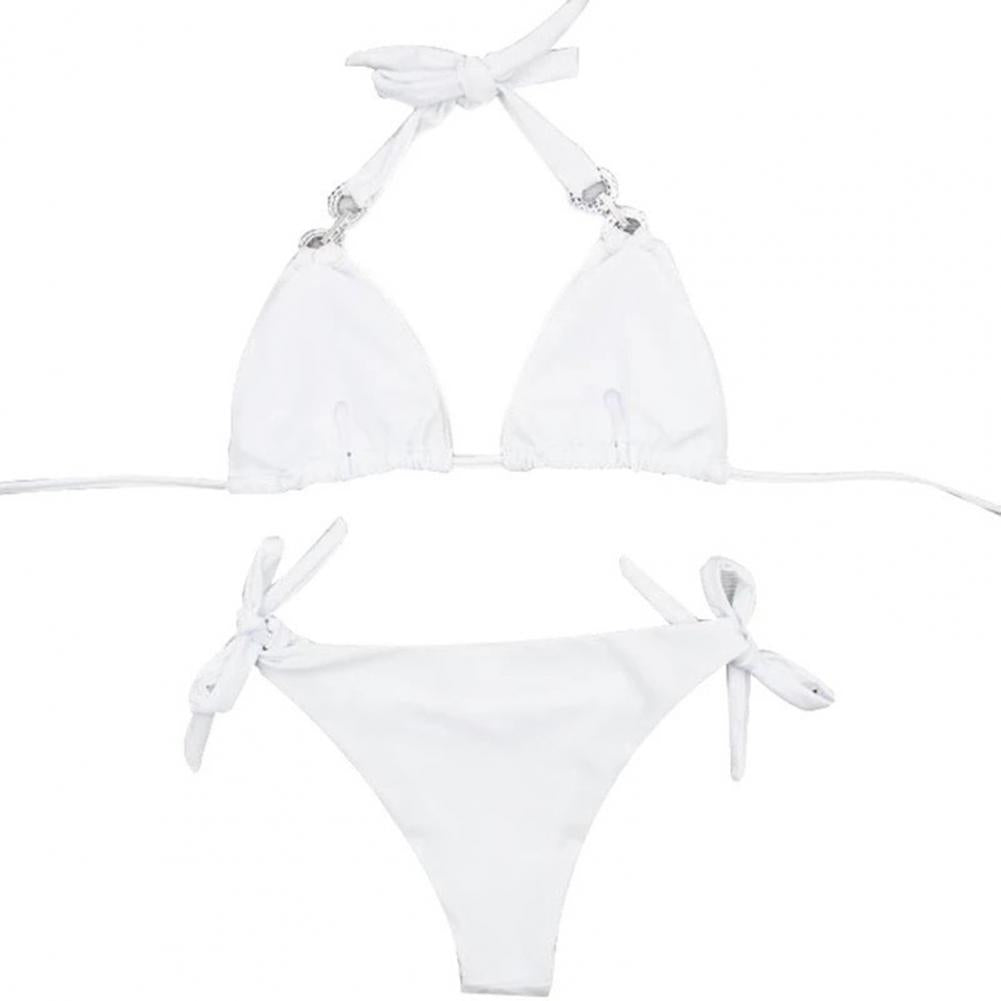 2 Pcs Bathing Suit Rhinestone Lace Up Halter Neck Soft Summer Bikini Set Summer Brazilian Bikini traje de baño mujer