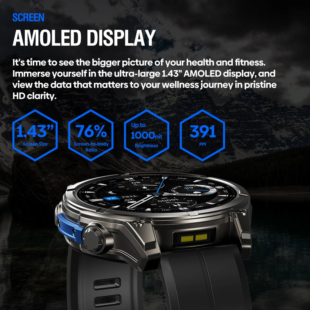 NEW 2025 Zeblaze VIBE 8 Voice Call Smart Watch 1.43" AMOLED Display Heart Rate Blood Pressure Multi-Sport Modes Smart Watch