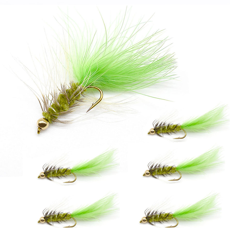 MNFT 10Pcs Goldhead Trout Fishing Flies Lures 10# Barbed Hooks - Bead Head Fishing Fly