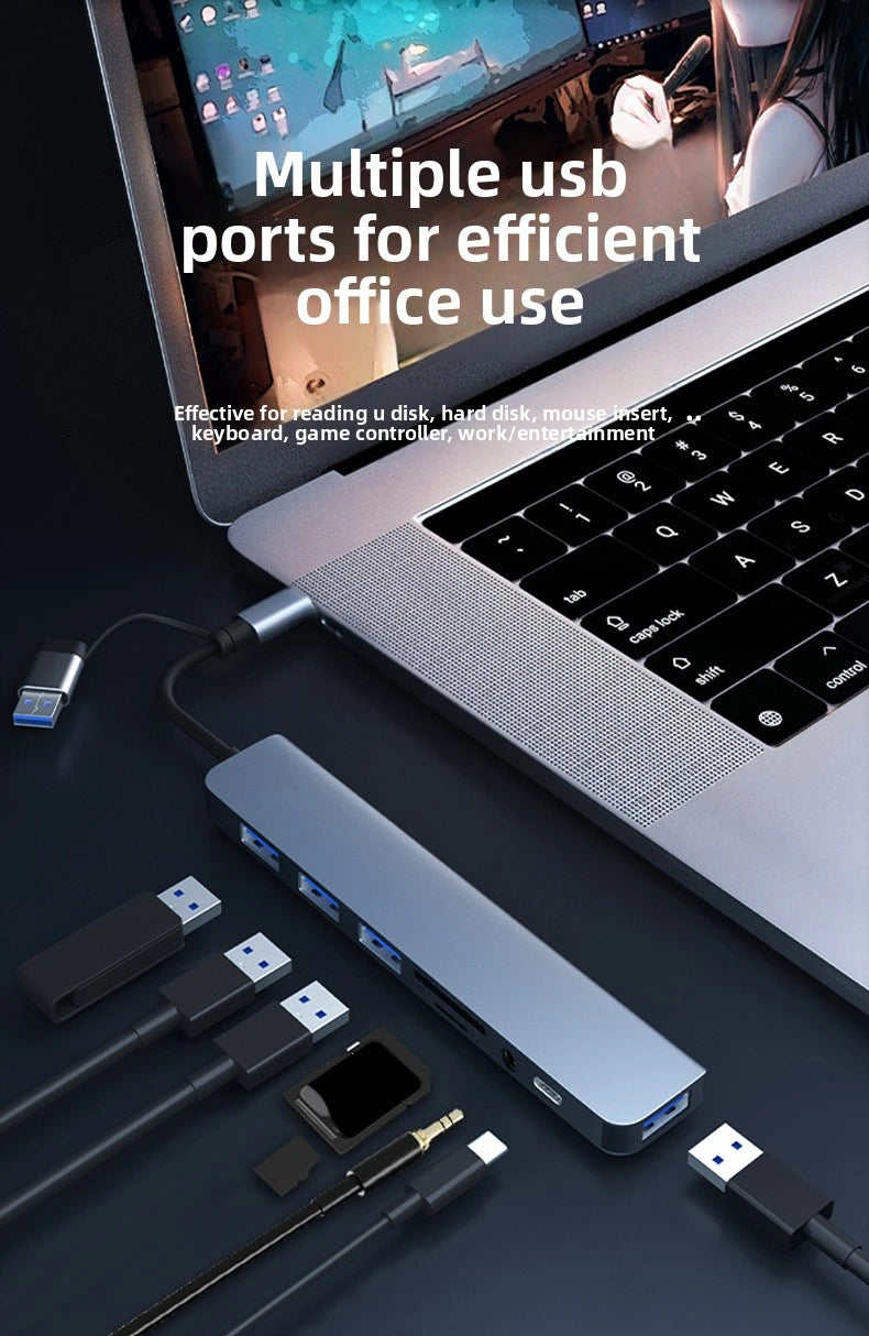 USB HUB with detachable card reader, USB C port, USB 3.0 / 2.0, SD/TF detachable card reader, docking station, accessories
