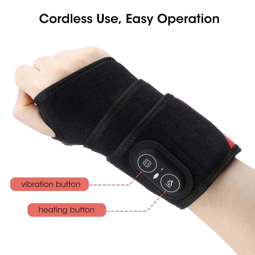 Red Light Therapy Wrist Protector 660nm 850nm LED Infrared Heating Pad Wrist Wrap 3 Levels Vibration Hand Massager Brace