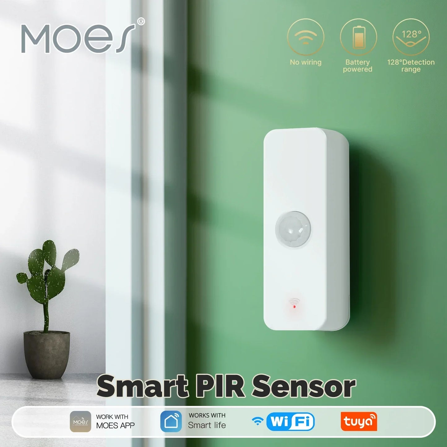 MOES Tuya WiFi Smart PIR Sensor Human Body Infrared Motion Detector Home Security Scene Linkage Automation Battery Power