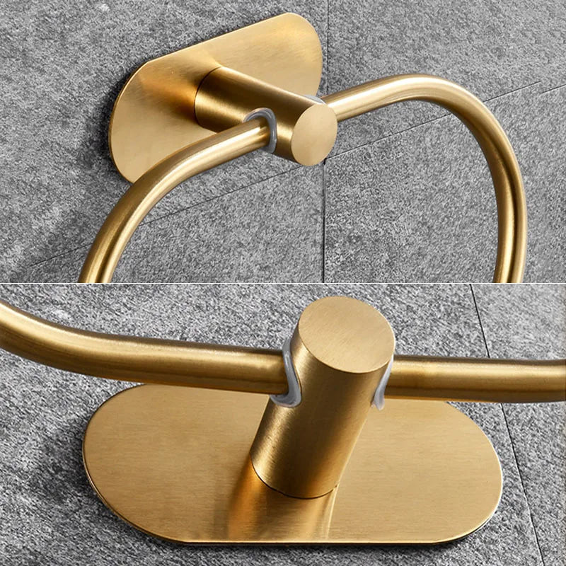 Stainless Steel Towel Holder Self-adhesive Bathroom Towels Rack Black Washhand Hanger Ring Rail Bar Kitchen Storage Accessories