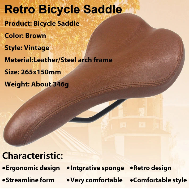 HEPPE MTB Road Bike Saddle Vintage Bike Seat Classical Cycling Saddle Retro Cushion Brown PU Leather Bike Saddle Bike Parts