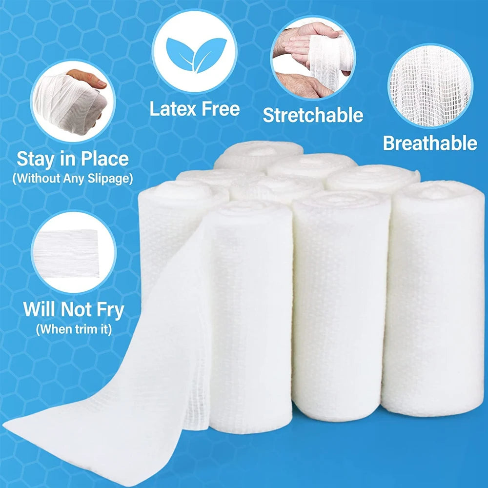 1Roll Gauze Bandage Rolls, Disposable Elastic Bandages, Breathable Cotton Wound Care Dressing Gauze Nursing Survival Kits
