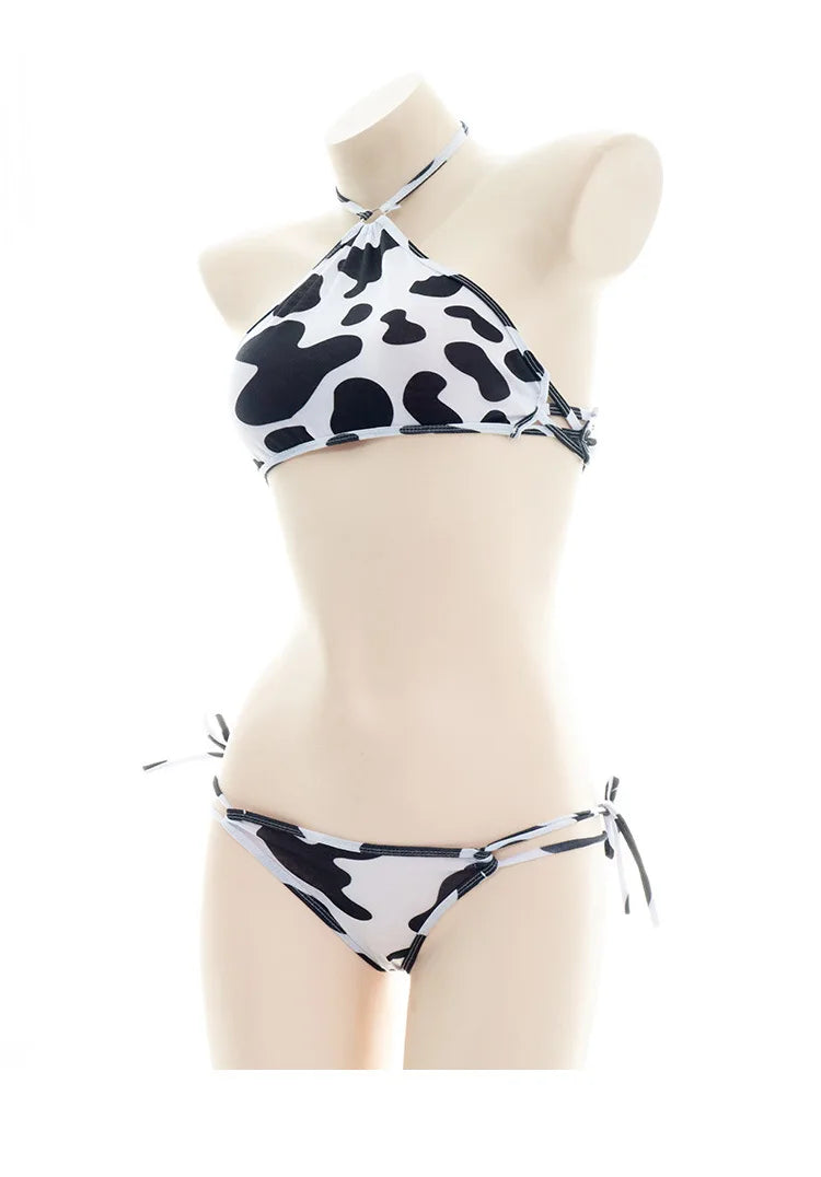 Cow Series Swimsuit Bodysuit Bikini Maid Unifrom Costume Summer Beach Kawaii Girl Swimwear Skirt Uniform Set Cosplay