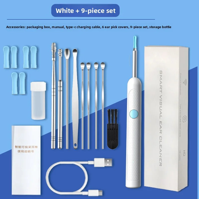 1-9pcs/Set Visual Ear Cleaner with Camera Ear Sticks USB Charging Ear Wax Removal Tool WIFI Connection 6 LED Lights Earpick