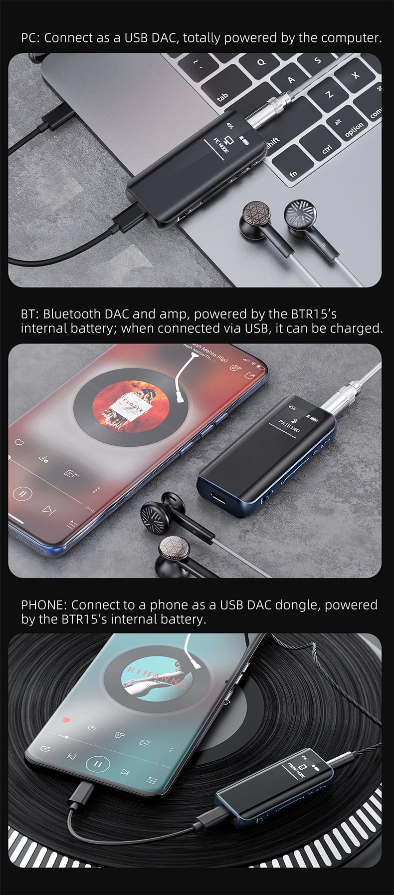 FiiO BTR15 Bluetooth 5.1 Headphone Amplifier DSD256 Receiver LDAC/aptX Adaptive with 3.5mm/4.4mm