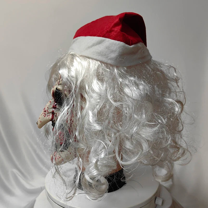 Scary Terrifier 3 Mask Latex with Christmas Hat White Hair Soft Joker Terrifier Cosplay Masks Clown Party Masks Adult One Size