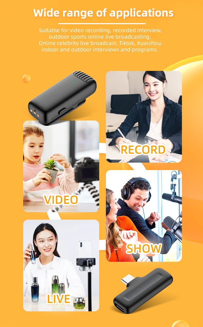 J13 Wireless Lavalier Microphone with Charger Case Portable Audio Video Receiver Mini Mic For iPhone Android Tablet Gaming Live
