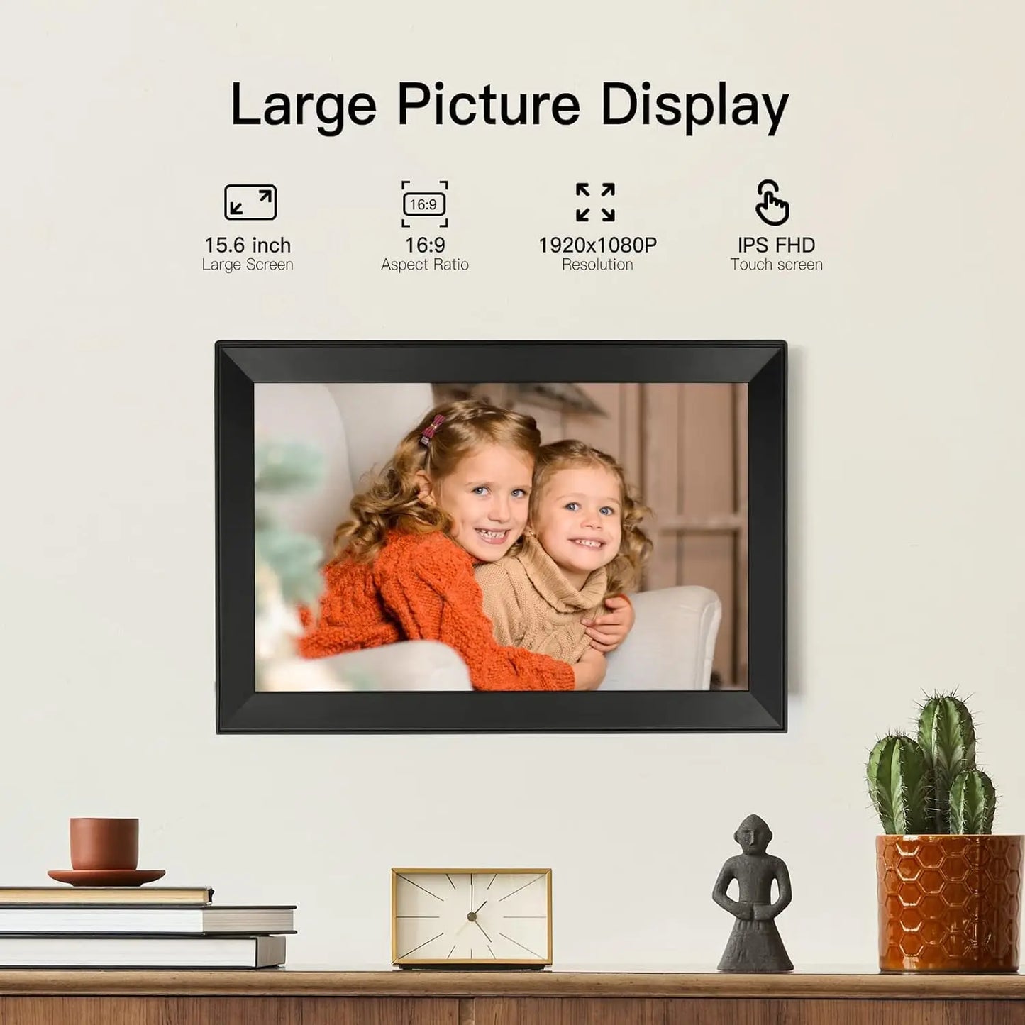 15.6 inch built in 32GB/ 64GB WiFi Large touch ips digital photo frame 1920*1080 WiFi Smart Frame Share Photos Videos via frameo