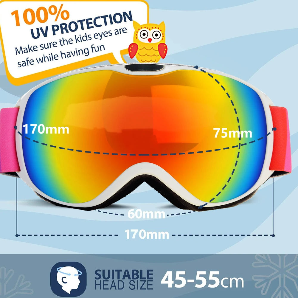 Kids Ski Goggles for Age 4-14 Anti-fog Double Layer UV400 Snow Eyewear Outdoor Sports Winter Snowboard Children Skiing Glasses