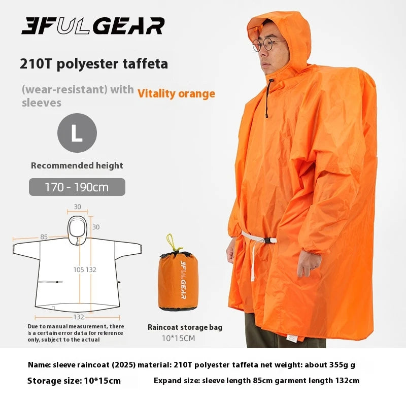 3F UL GEAR Sleeve Raincoat Lightweight Windproof and Waterproof PU5000mm 3D Silicon Coating Fabric About 180g Nylon Polyester