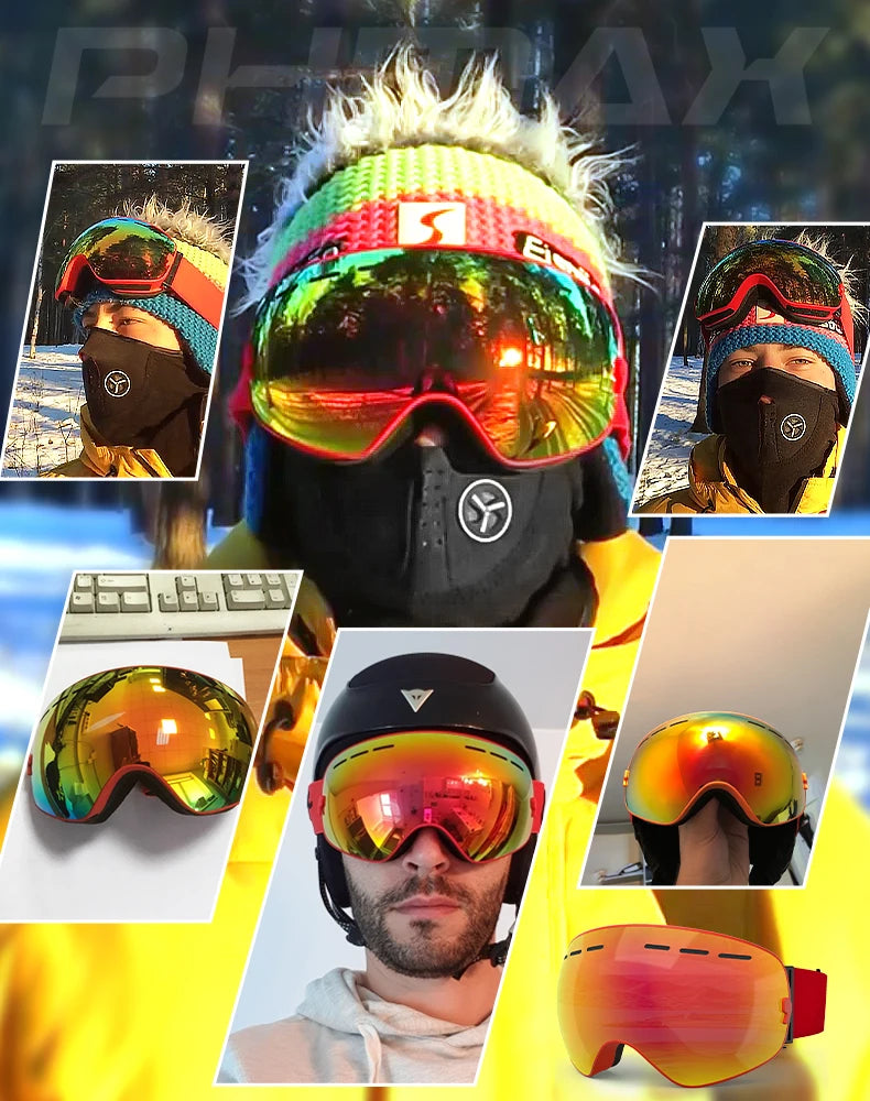 PHMAX Ski Goggles Men Snowboard Glasses Women Winter Outdoor Snow Sunglasses UV400 Double Layers Lens Anti-Fog Skiing Goggles