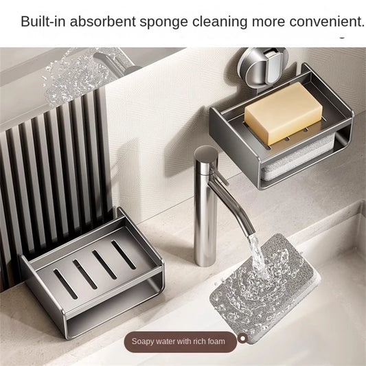 No-Drill Bathroom Soap Holder - Suction Cup Wall Mount Organizer Double Drainage, Holds Soap & Sponge, Space-Saving Storage Rack