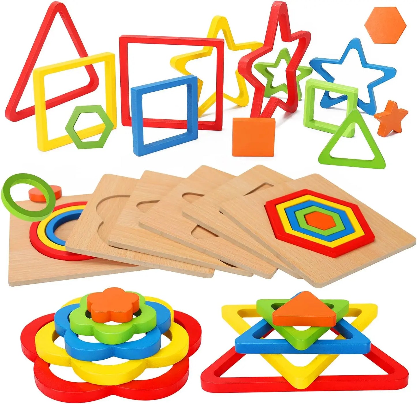 Stacking Puzzle Game Blocks Educational Toy for Kids Montessori Wooden Shape Sorting Puzzle Sensory Toys Developmental 1 2 3 4 Y