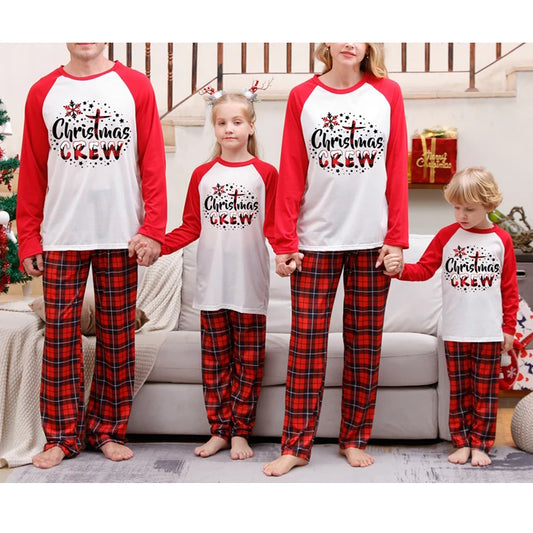 Christmas Family Matching Pajamas Set Long Sleeve Letter Print T-shirt with Plaid Pants Sleepwear Loungewear for the Whole