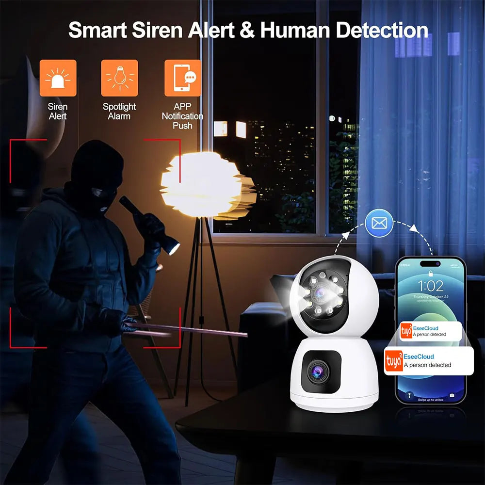 8MP Dual Lens Tuya 5G WIFI IP Camera 4K HD Dual Screen PTZ Home Security Camera Auto Tracking Indoor Wireless Video Surveillance