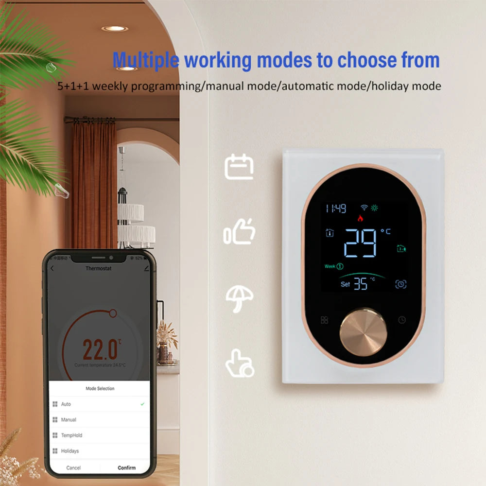 Smart WiFi Thermostat Programmable Knob Temperature Controller Electric Floor Heating Gas Boiler Thermostat for House Office