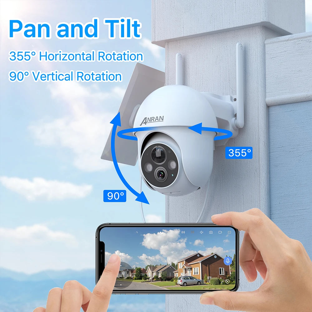 ANRAN 5MP 2K Solar Camera Rechargeable Battery PIR Humanoid Detection Outdoor PTZ Wireless WIFI Camera Full Color Night Vision